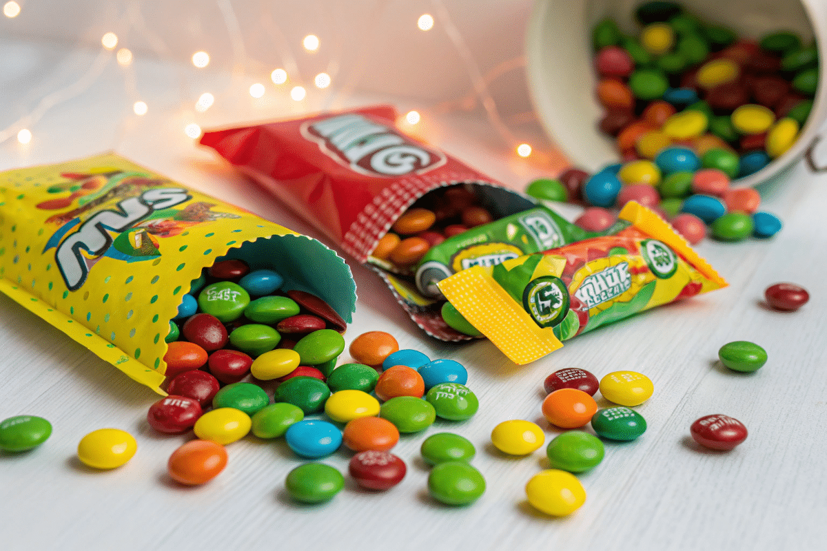 Close-up of Toxic Waste Candy wrappers and candies spilling out.