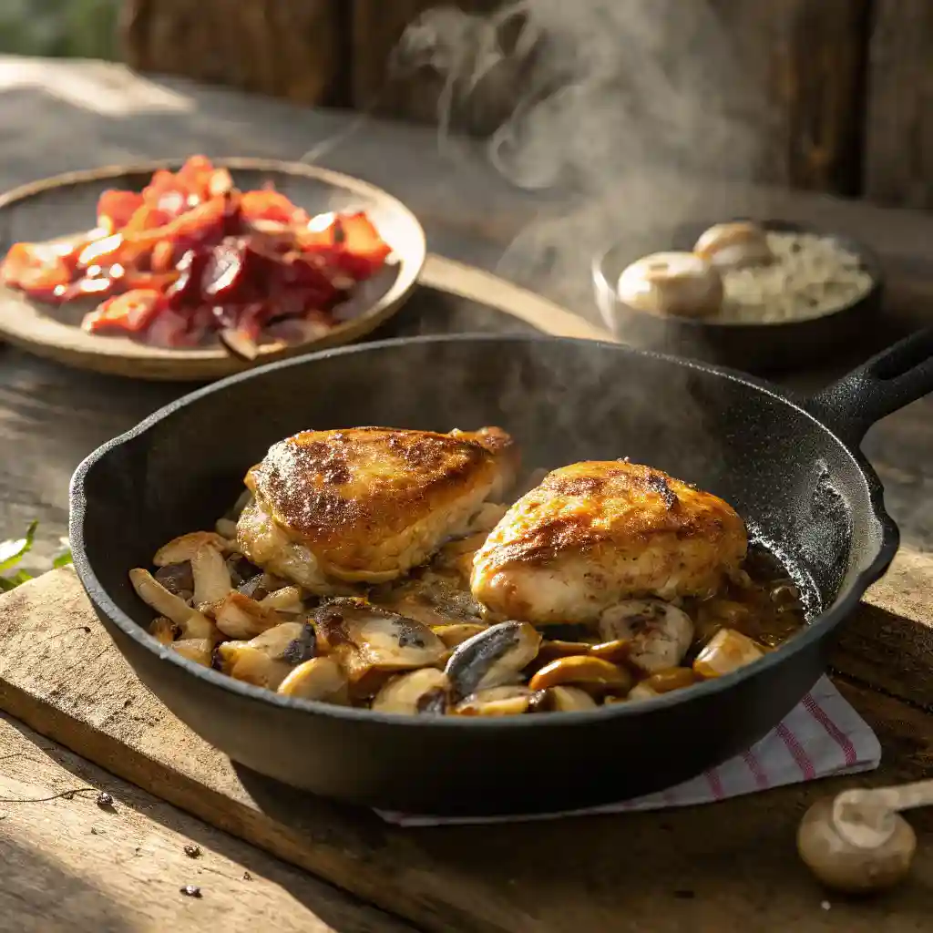Delicious Alice Springs Chicken Recipe: Easy Steps for Restaurant-Quality Flavor 8 Searing chicken and bacon for Alice Springs Chicken recipe