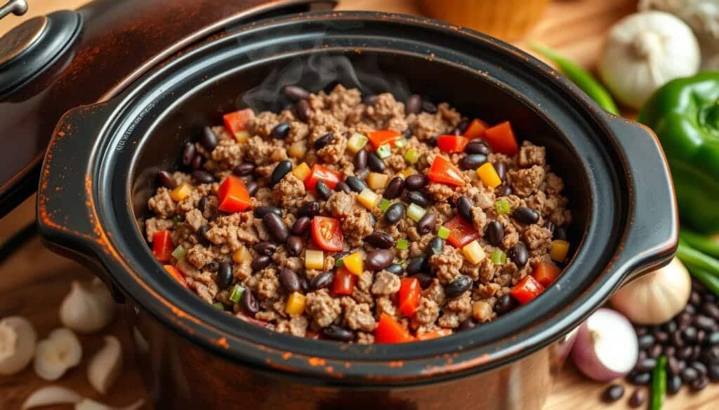 burger meat and bean crockpot