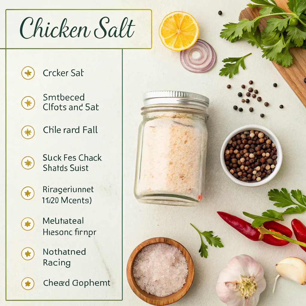Chicken Salt: The Ultimate Seasoning for Easy Everyday Flavor 8 Chicken salt in a jar with ingredients and serving suggestions