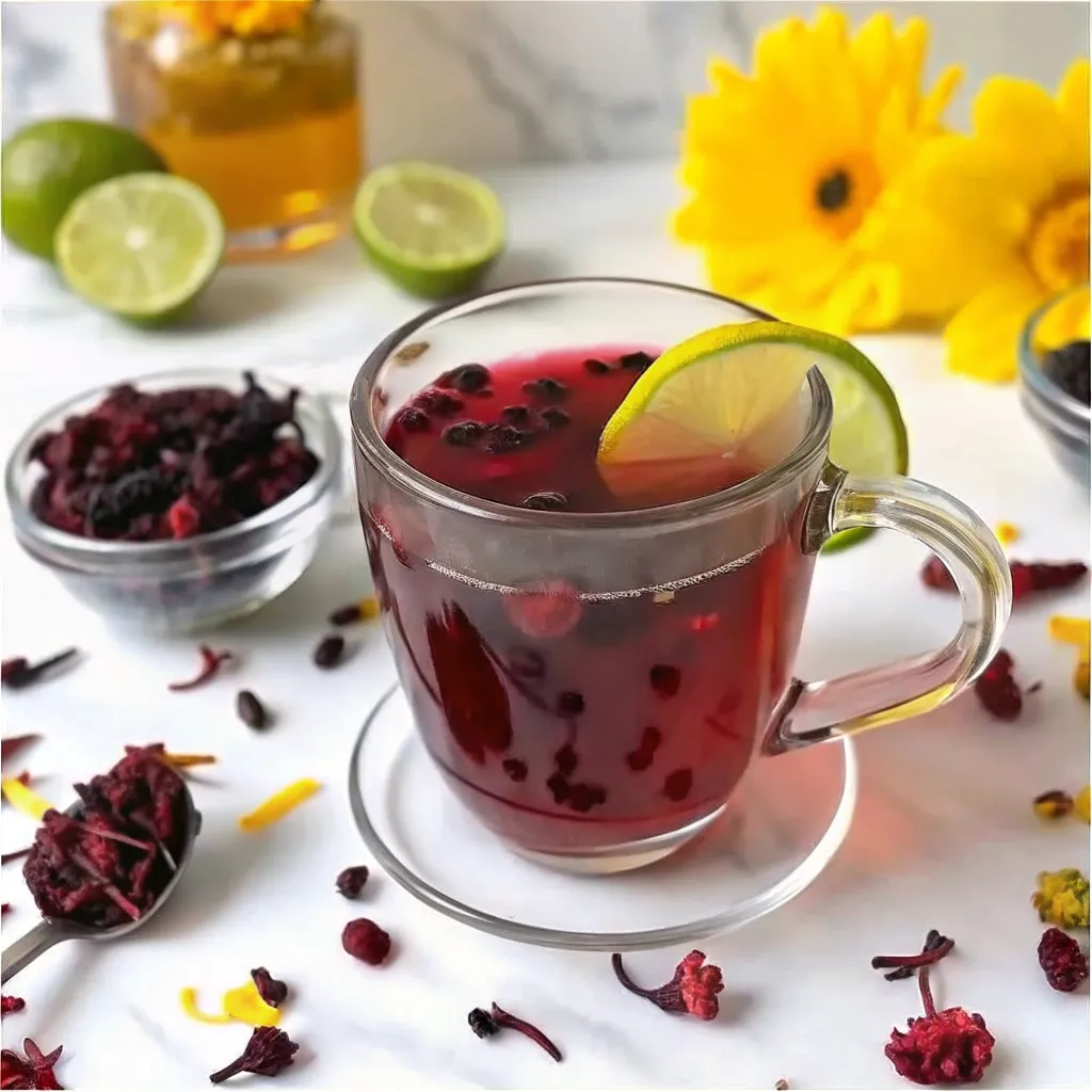 Elderberry Tea Benefits Recipes: A Natural Immune-Boosting Drink 7 Glass of iced elderberry tea with lime slice and dried berries