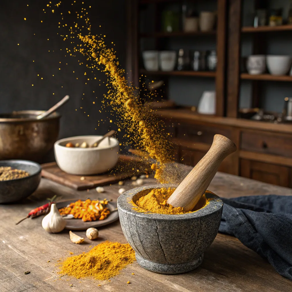 Chicken Salt: The Ultimate Seasoning for Easy Everyday Flavor 7 Grinding spices for homemade chicken salt using a mortar and pestle