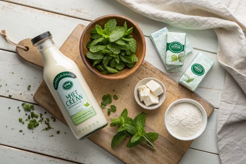 Mint Cream Drink: A Comprehensive Guide to History, Uses, and Signature Cocktails 2 Ingredients for a homemade mint cream drink laid out on a table.