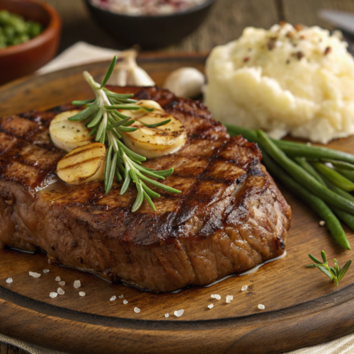Perfect Beef Steak Secrets: Unlock Your Inner Steakhouse Chef 3 Perfect medium-rare ribeye steak on a wooden platter.