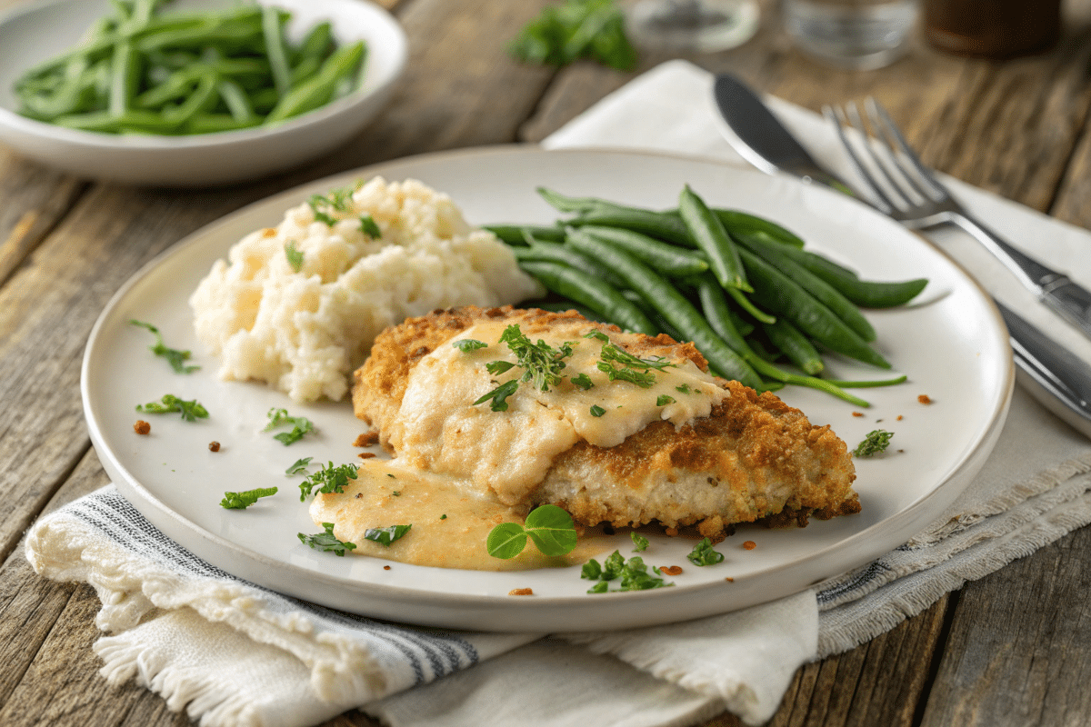 Plate of Longhorn Parmesan Crusted Chicken with sides.