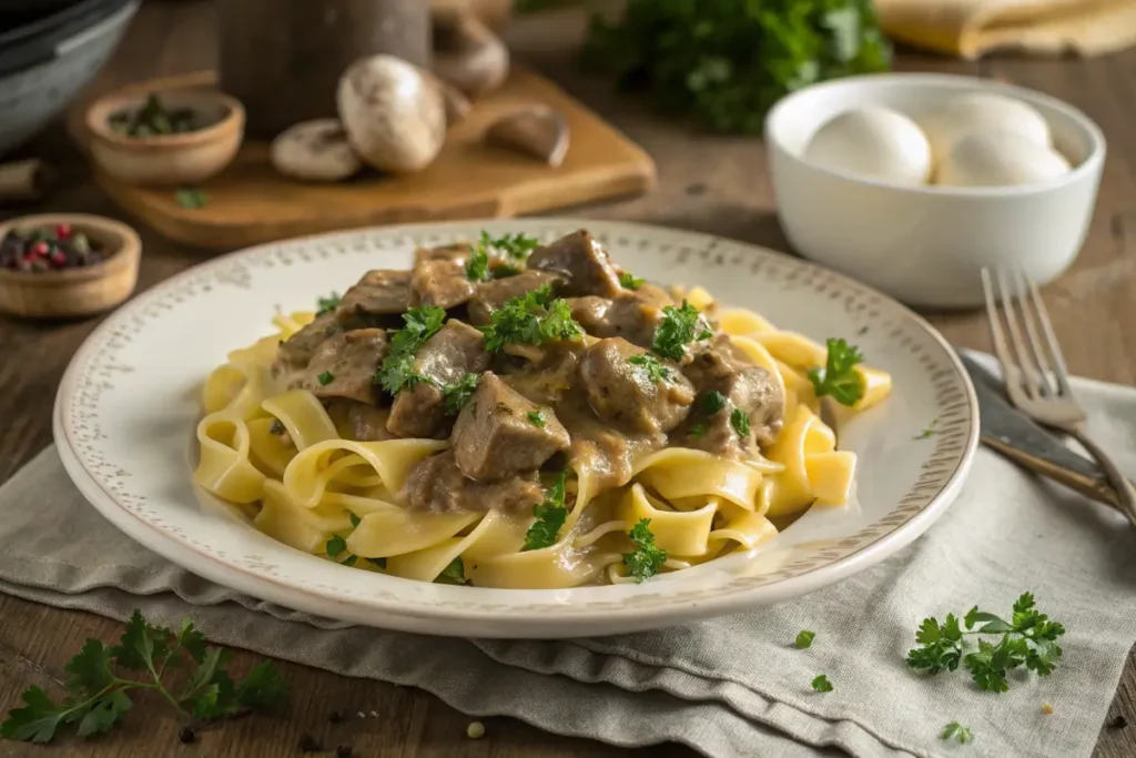 Gluten-Free Egg Noodles: Easy Recipes That’ll Wow Your Family 3 Gluten-free egg noodles with creamy beef stroganoff.