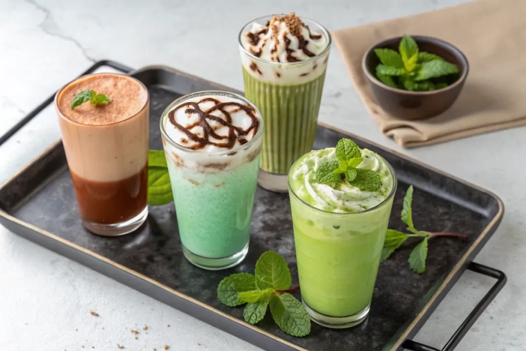 Mint Cream Drink: A Comprehensive Guide to History, Uses, and Signature Cocktails 3 Four non-alcoholic mint cream mocktails in different flavors and glasses.