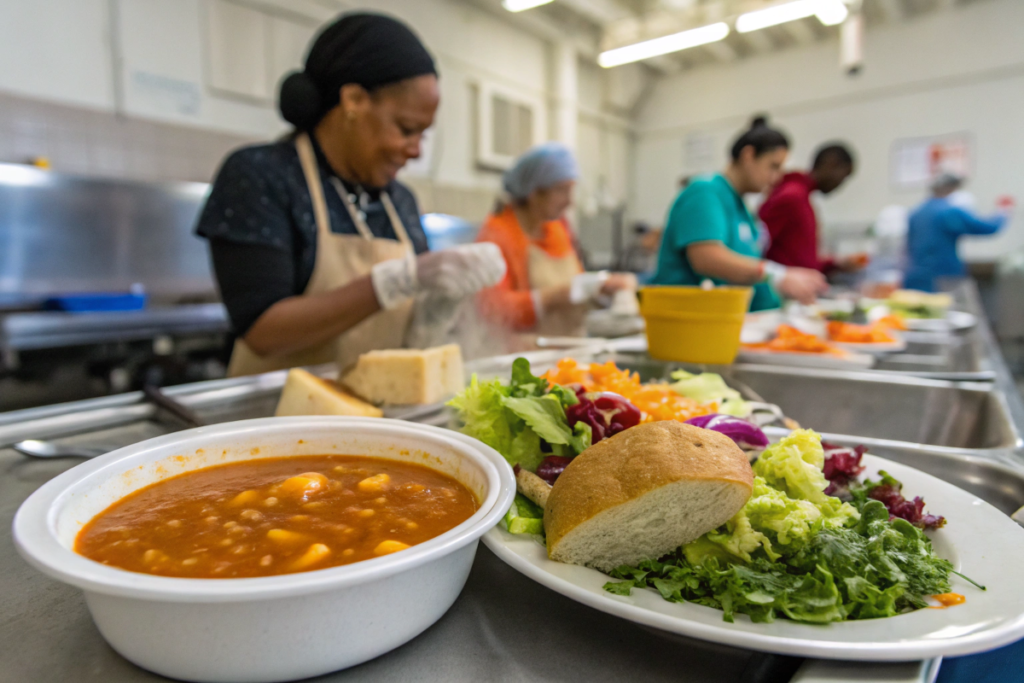 Leonardtown Soup Kitchen: A Community Hub for Support and Nourishment 2 Healthy meal served at Leonardtown Soup Kitchen, including soup, bread, and salad.