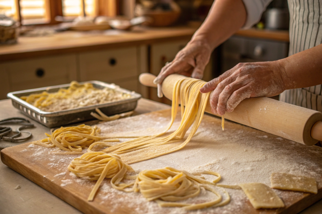 Are Any Egg Noodles Gluten-Free 3 Hands making homemade gluten-free egg noodles.