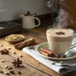The Ultimate Guide to Chai Latte: History, Recipes, and Best Picks 5 Homemade Chai Latte with cinnamon and spices in a cozy kitchen.