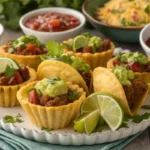 Taco Themed Cupcakes Recipe That’s Fun and Easy to Make 7 taco themed cupcakes displayed for party