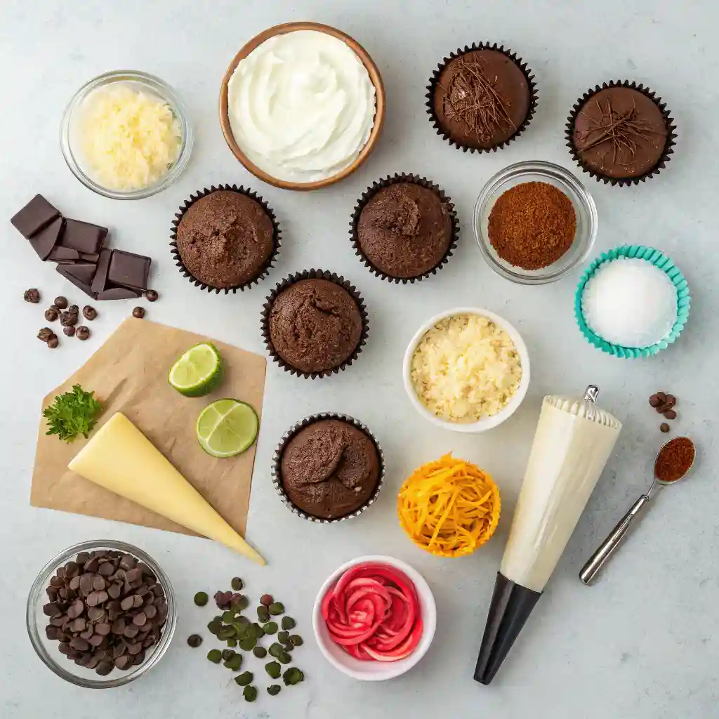 Taco Themed Cupcakes Recipe That’s Fun and Easy to Make 8 taco themed cupcakes ingredients laid out