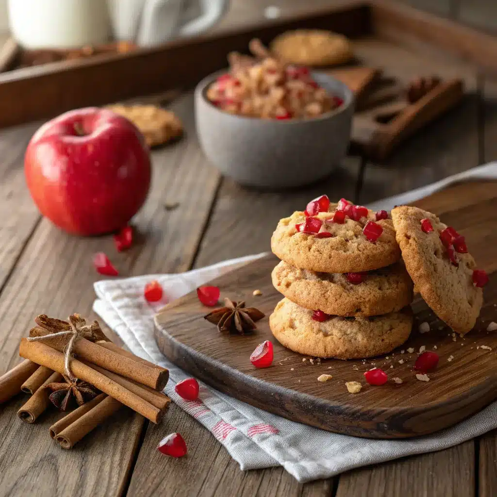 Candy apple cookie on rustic table