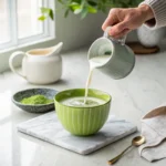 Protein Matcha Latte: A Delicious and Energizing Superdrink 5 Pouring Protein Milk into Matcha