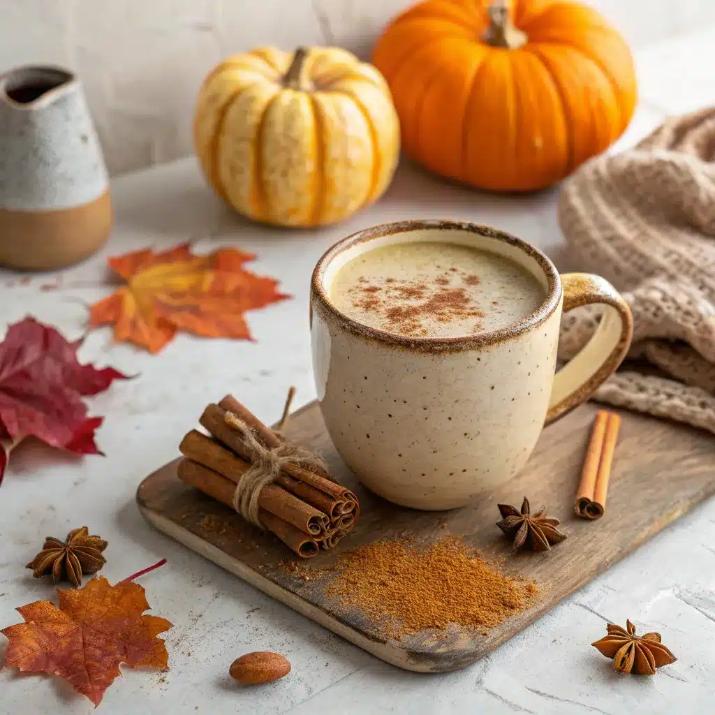 Pumpkin Spice Chai Latte in rustic mug