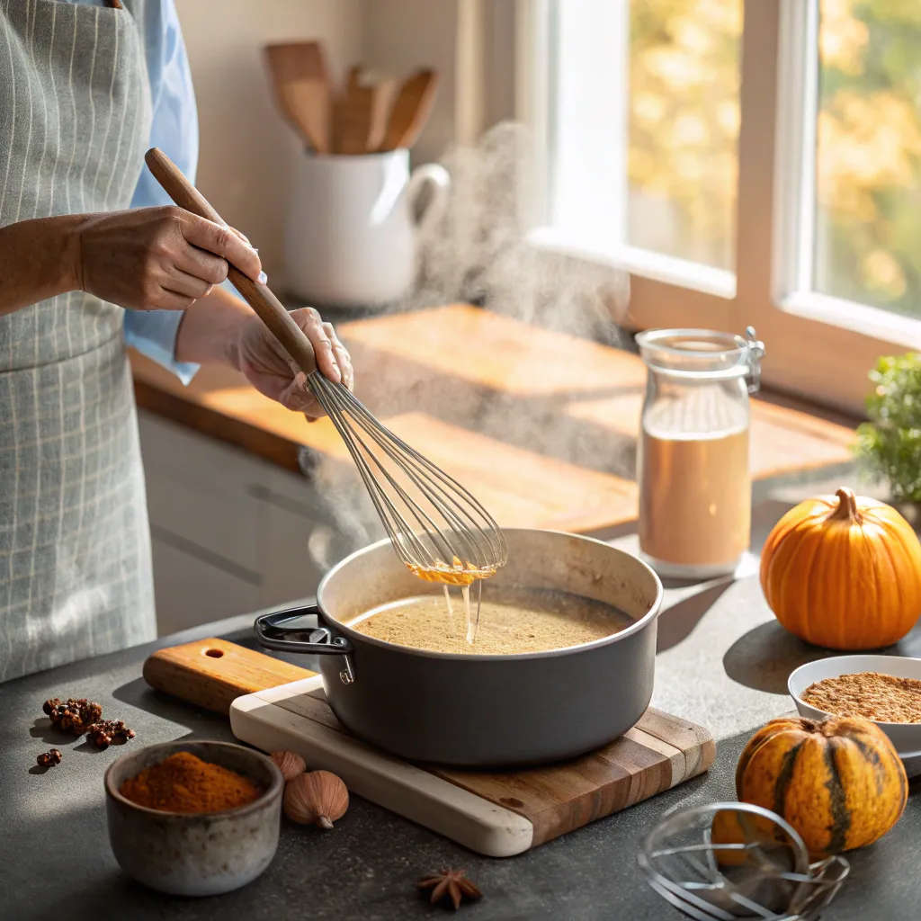 Pumpkin Spice Chai Latte – Creamy, Healthy Fall Favorite 8 Whisking Pumpkin Spice Chai Latte on stove