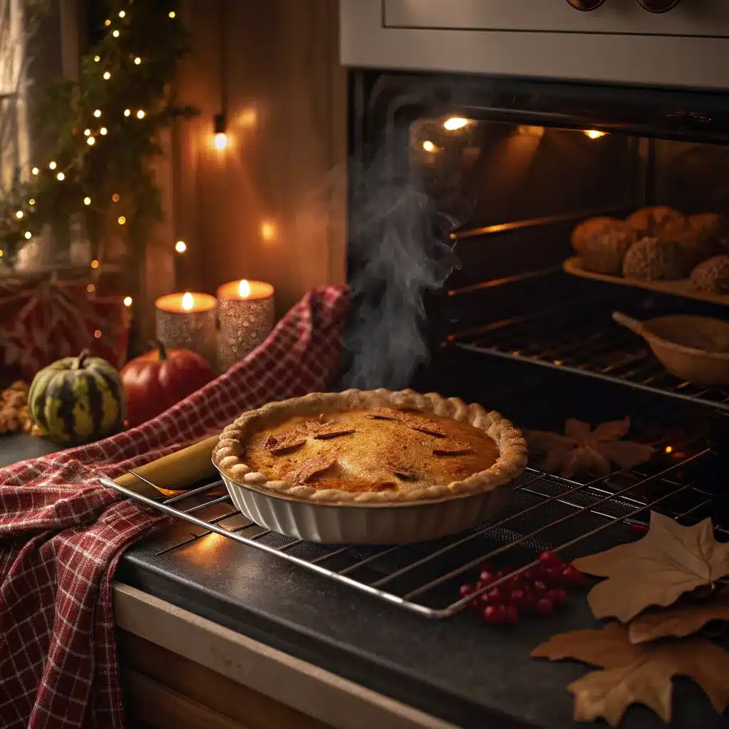 Thanksgiving Desserts Everyone Will Love: Easy, Sweet, Crowd-Pleasing Ideas 8 A pie baking in the oven for Thanksgiving
