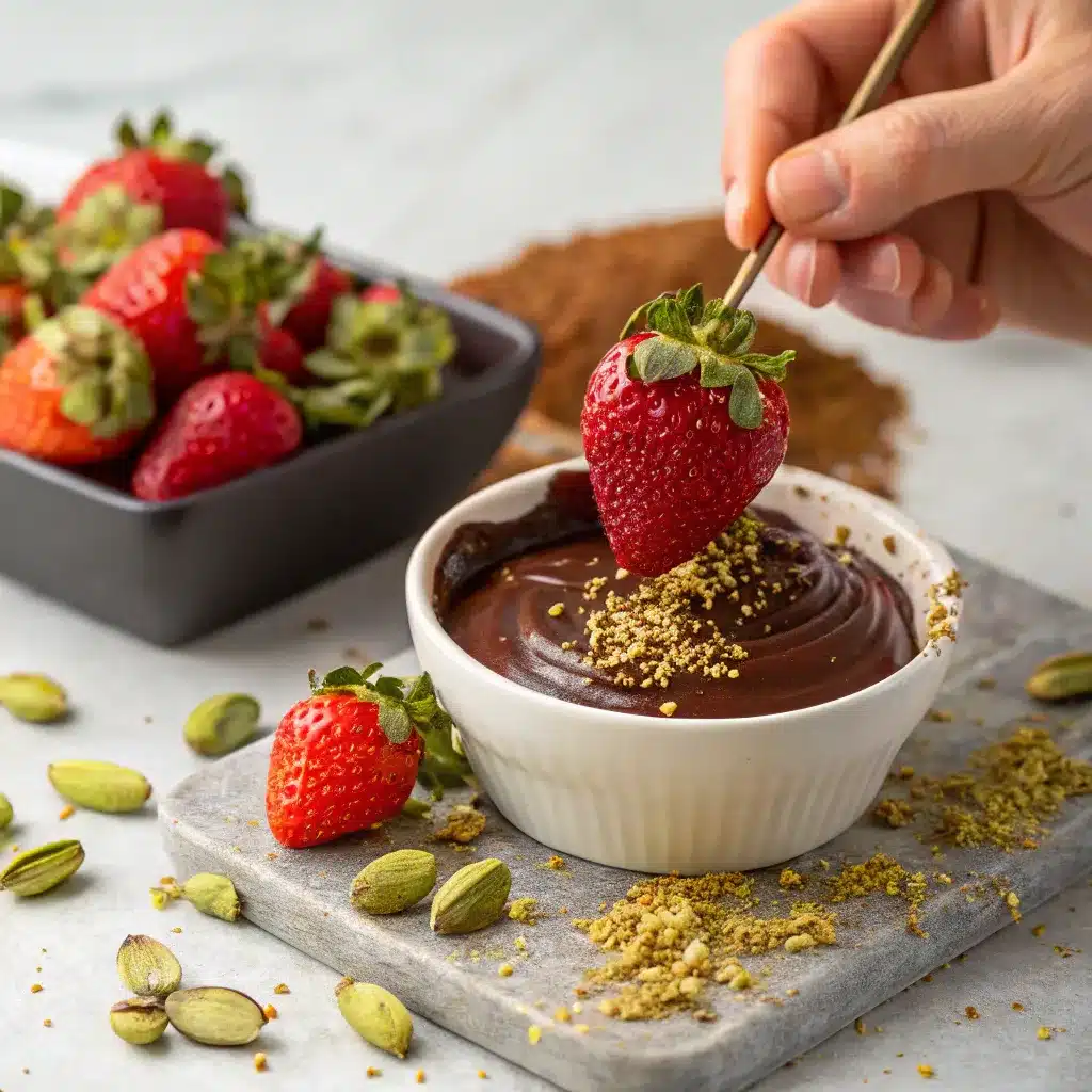 Dubai Chocolate Strawberries – A Luxurious Treat You Can Make at Home 10 dipping strawberries in melted chocolate