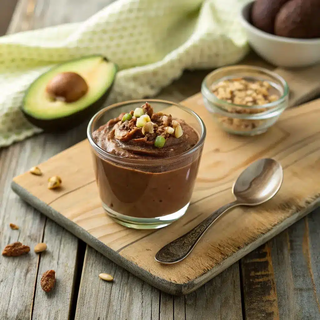 Keto Avocado Chocolate Pudding in glass cup