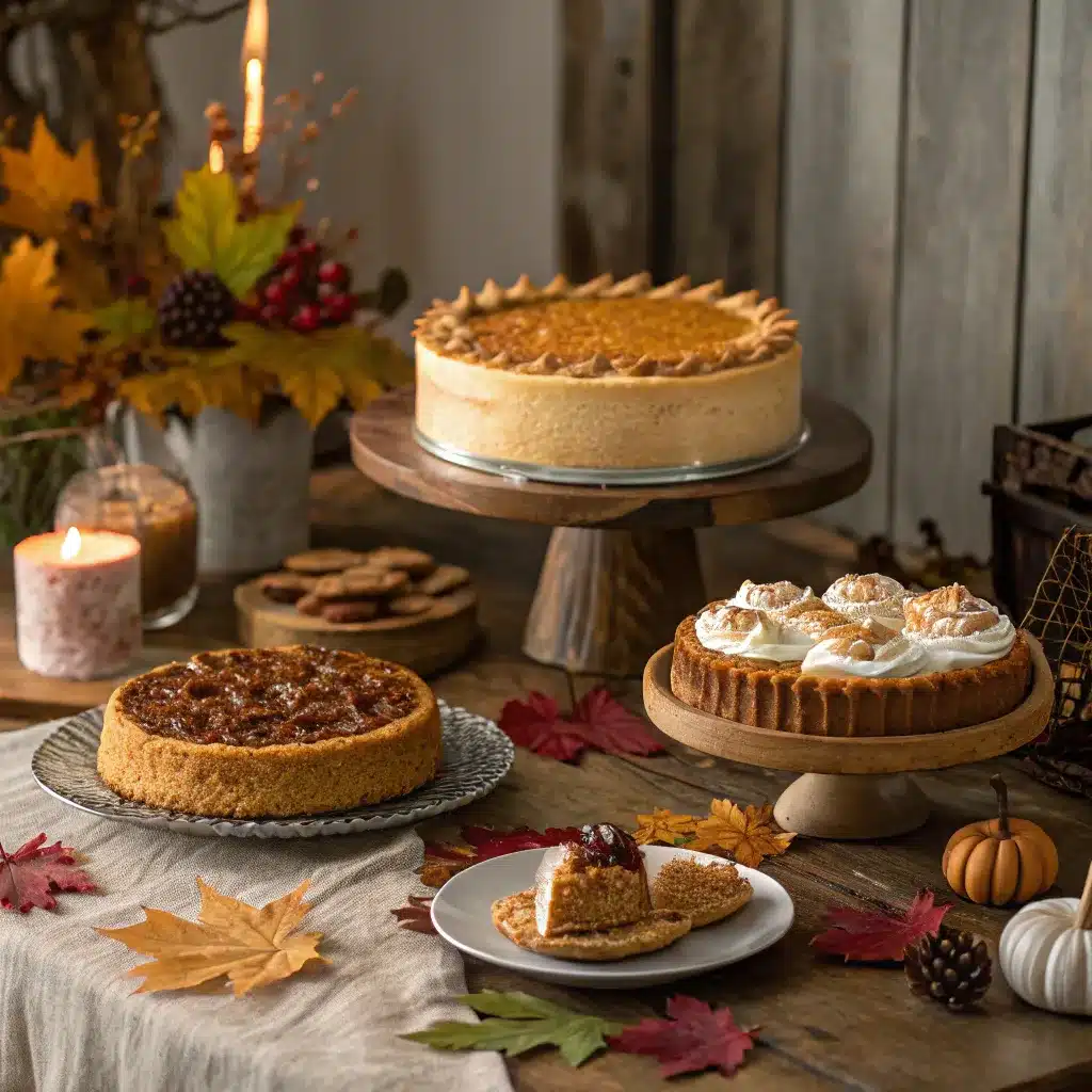 Thanksgiving desserts on a rustic holiday table