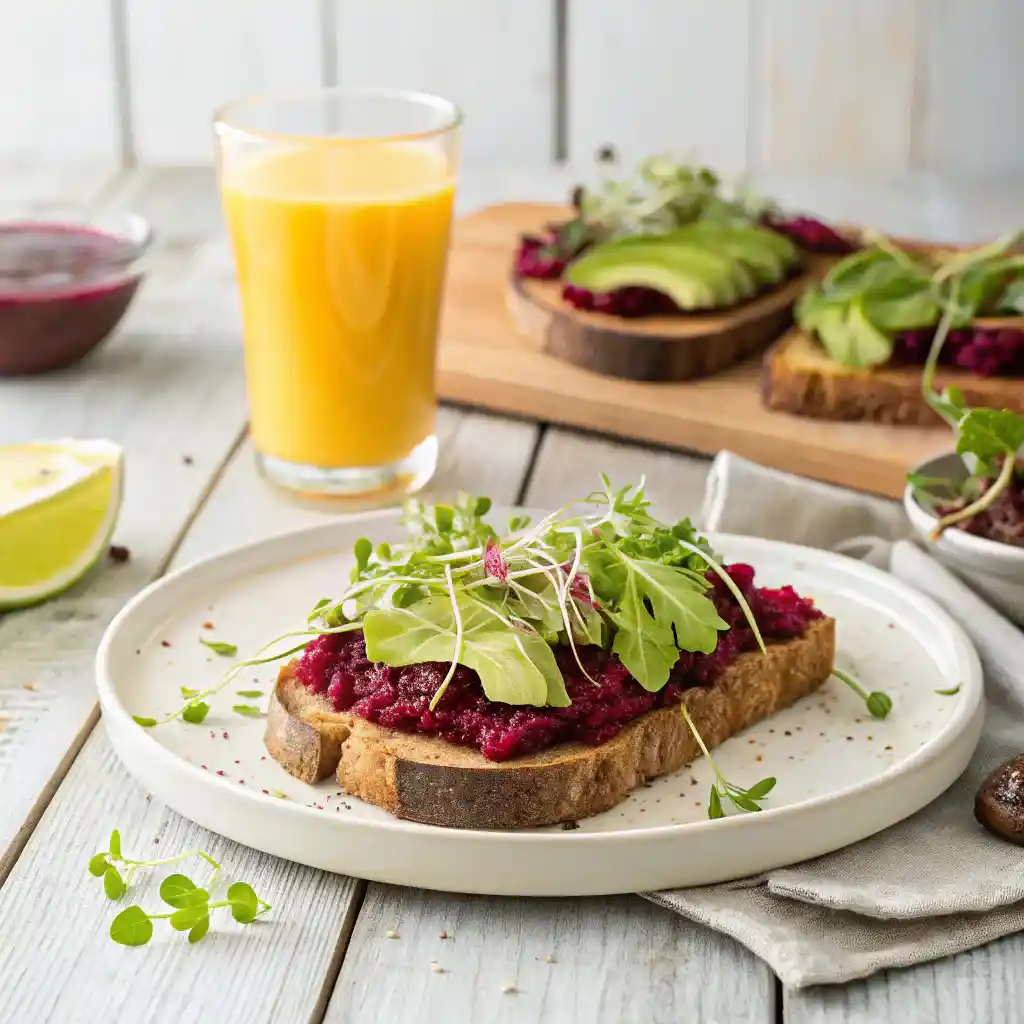 Beetroot Hummus Avocado Toast: Easy, Healthy, Beautiful 9 Beetroot Avocado Toast served for brunch