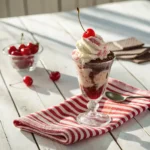 Cherry coke ice cream in a vintage glass
