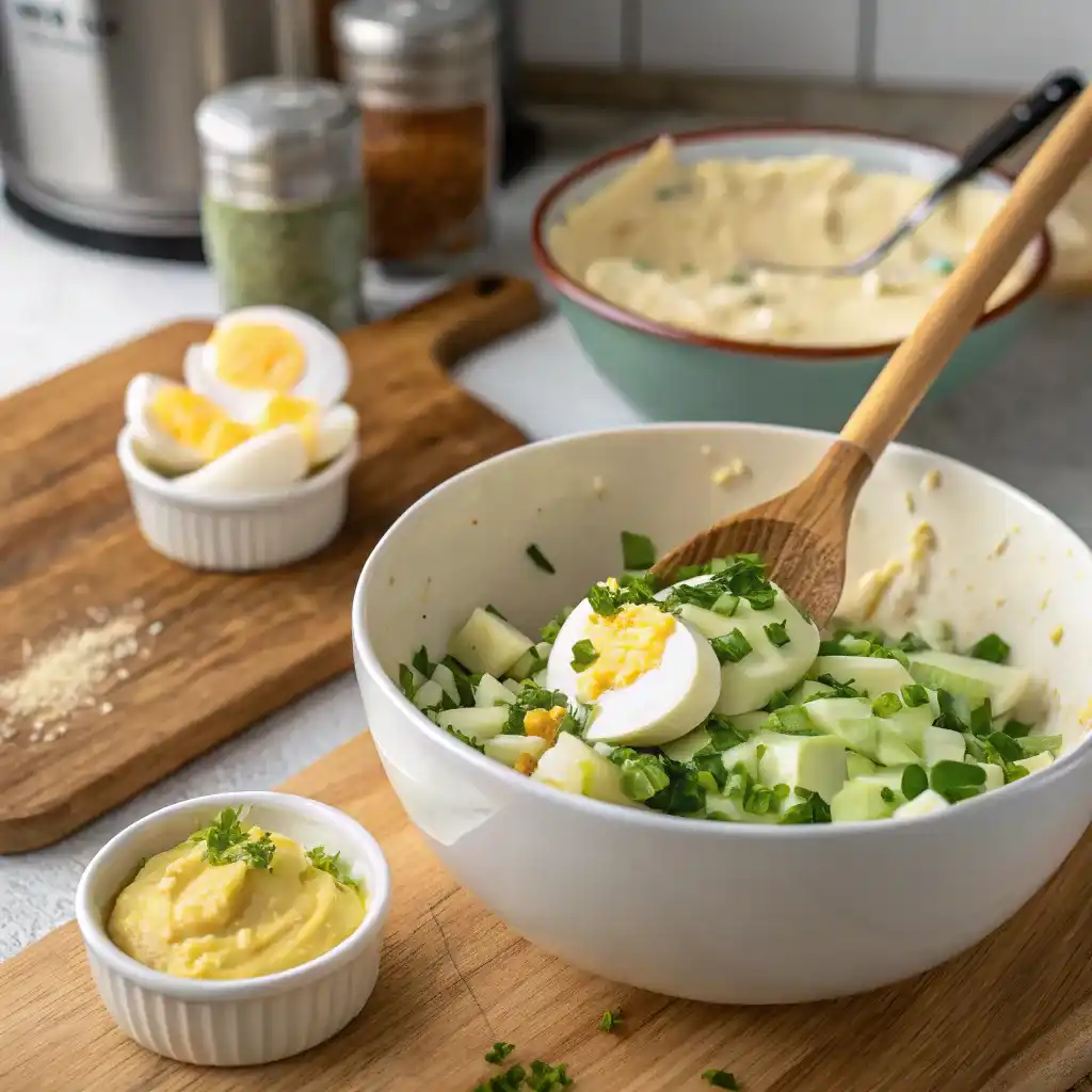 Low Carb Keto Egg Salad – A Healthy Classic You’ll Make Again and Again 4 Stirring Keto Egg Salad Mixture