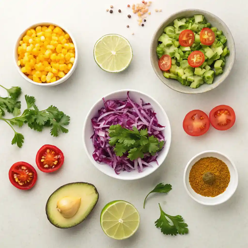 Layered Mexican Coleslaw Tomato Corn Salad – Fresh, Crunchy & Zesty 8 Fresh ingredients for Mexican coleslaw