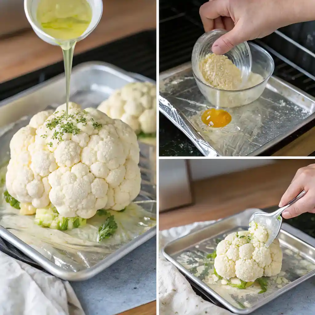 Whole Roasted Cauliflower: Crispy, Golden & Garlic Butter Infused 8 Oven-baked cauliflower recipe process