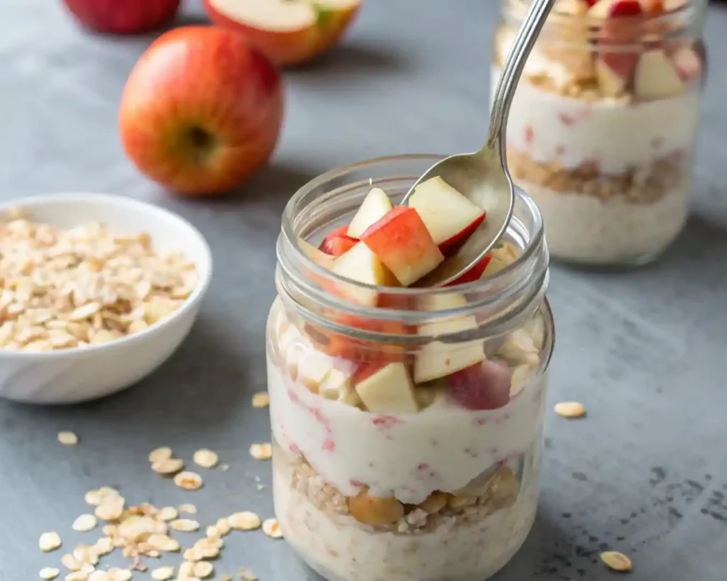 Apple Cinnamon Overnight Oats Your Ultimate Guide to a Nourishing Start 5 Adding apples to overnight oats mixture