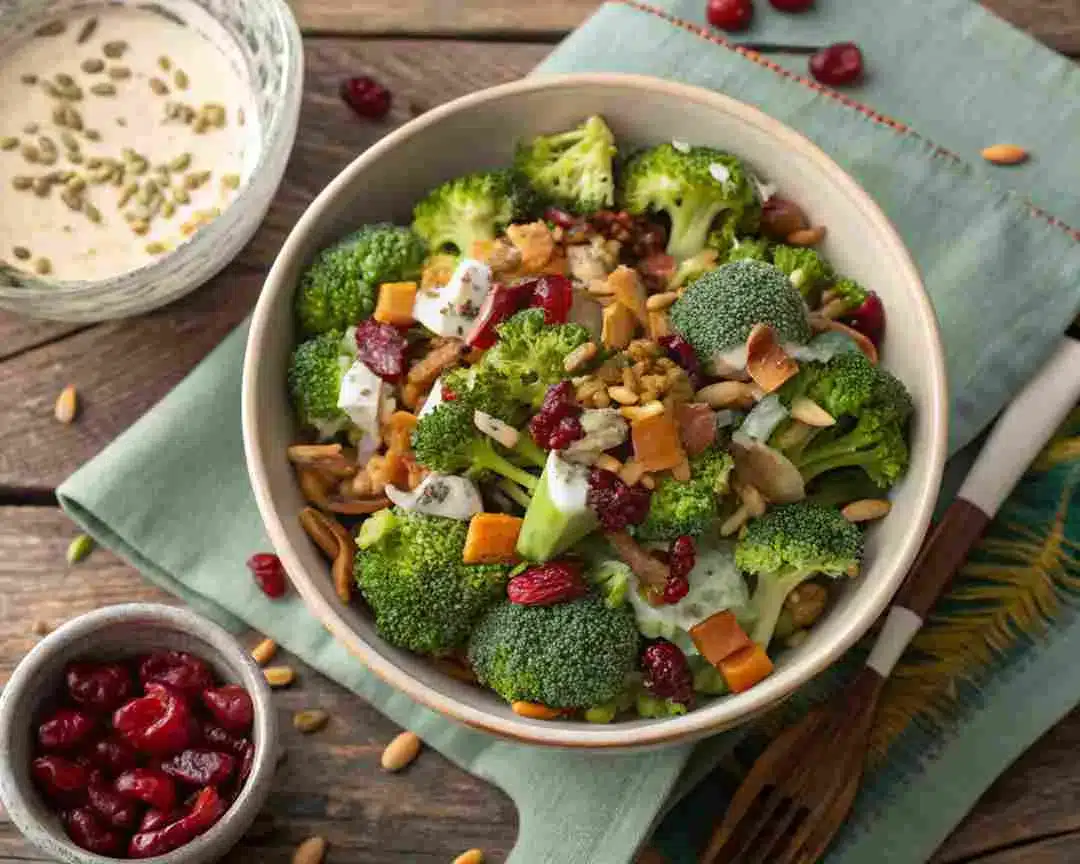 Classic creamy broccoli salad recipe in a bowl