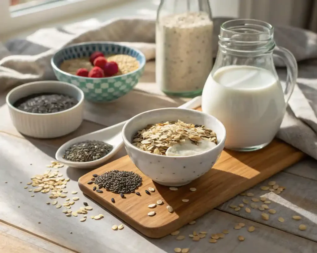 Ultimate Overnight Oats Recipe: 12 Flavors, Ratios, FAQs 3 overnight oats ingredients on table