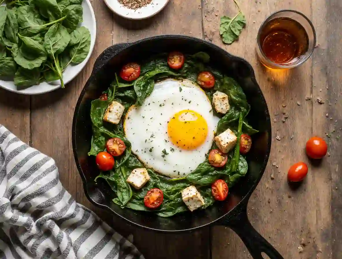 Easy Baked Feta Eggs with Spinach & Tomatoes 2 Baked feta eggs recipe card