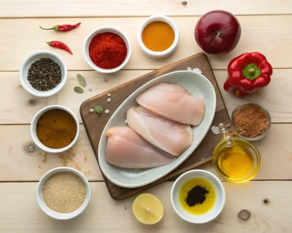 Easy Delicious Chicken Breast Recipes: Quick Flavor that Wows 3 Chicken breast and spices laid out on a wooden table