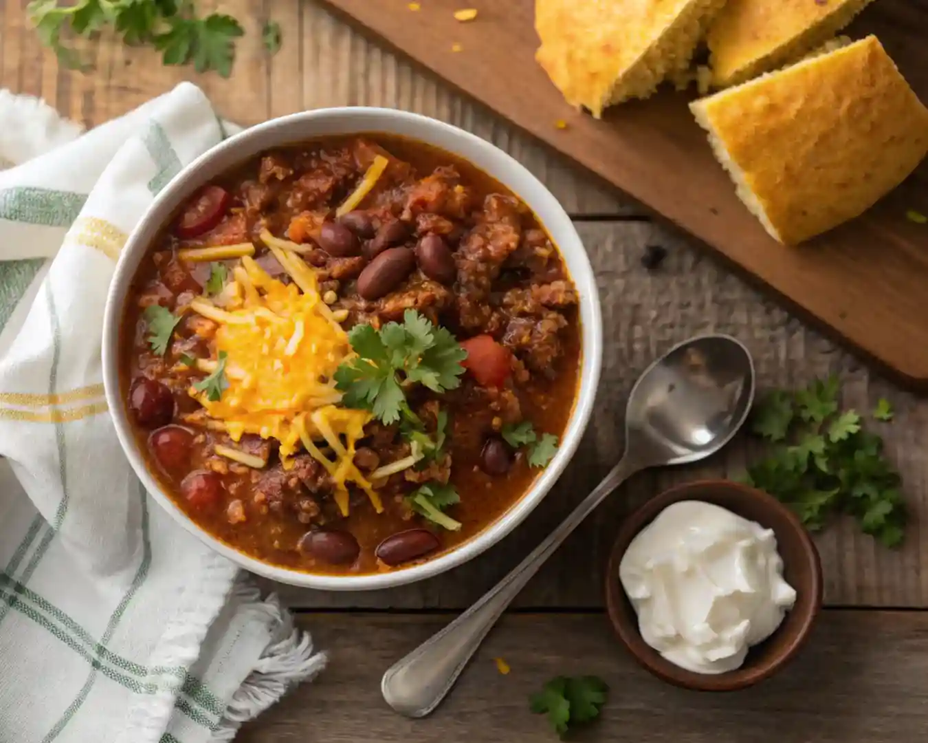 Easy Crockpot Chili with Ground Beef in a bowl with toppings