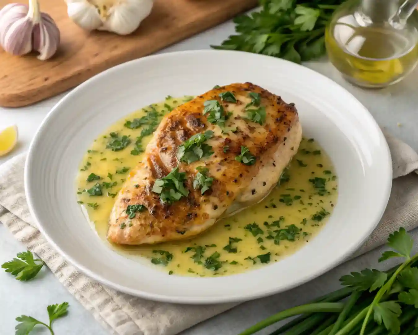 Juicy pan-seared chicken breast with garlic herb butter