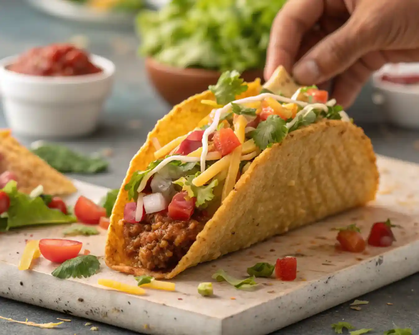 Easy Tacos for Busy Weeknights 2 Assembly of easy taco with fresh toppings