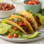 Fresh tacos with toppings on plate