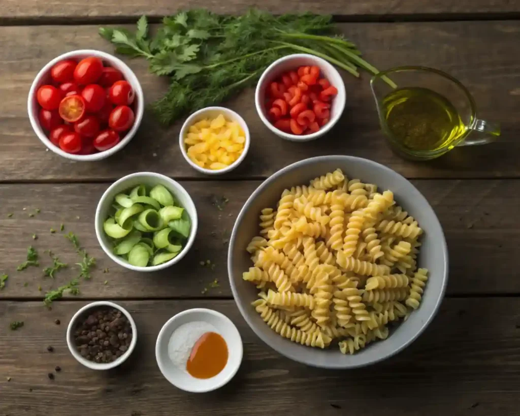 Ingredients for Homemade Pasta Salad with Zesty Dressing