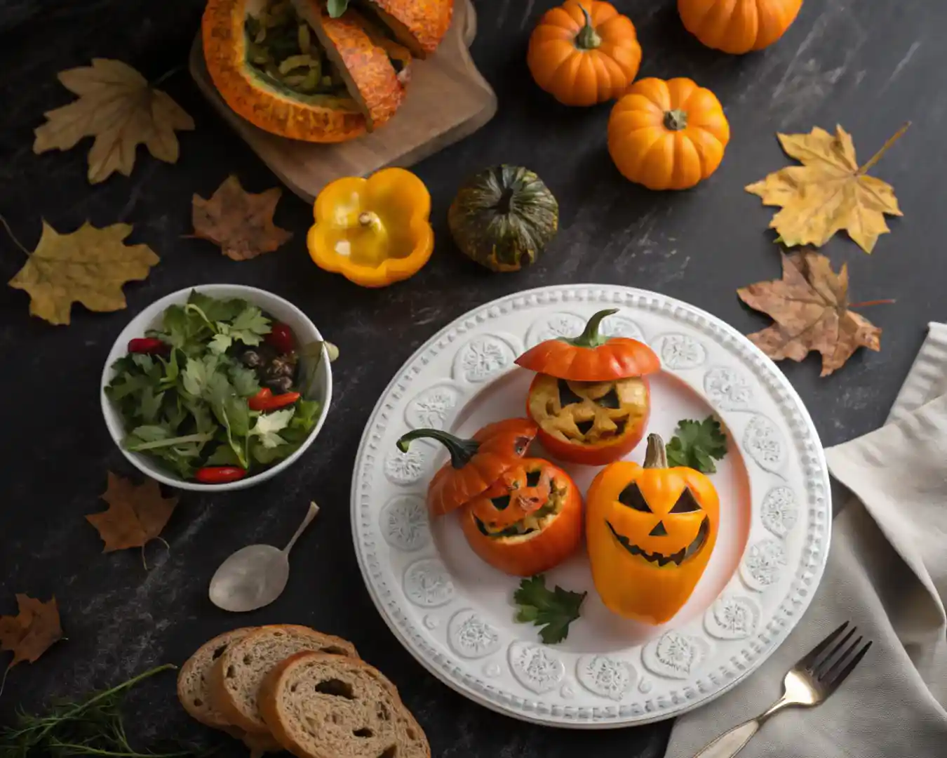 Jack-o’-Lantern Stuffed Peppers Recipe 1 Jack‑o’‑lantern bell peppers stuffed with savory rice and meat, perfect for Halloween dinner.