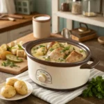 Lazy dinner garlic Parmesan chicken with potatoes in creamy sauce.