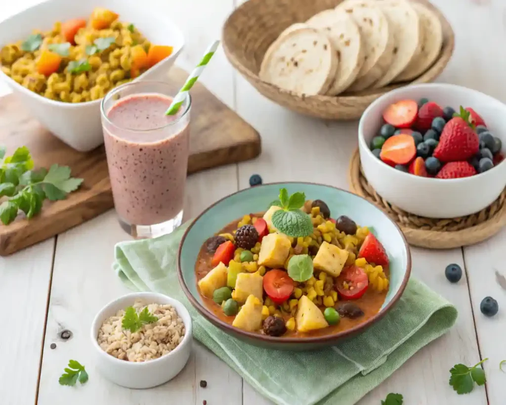 Vegan protein source comparison table with serving size and benefits