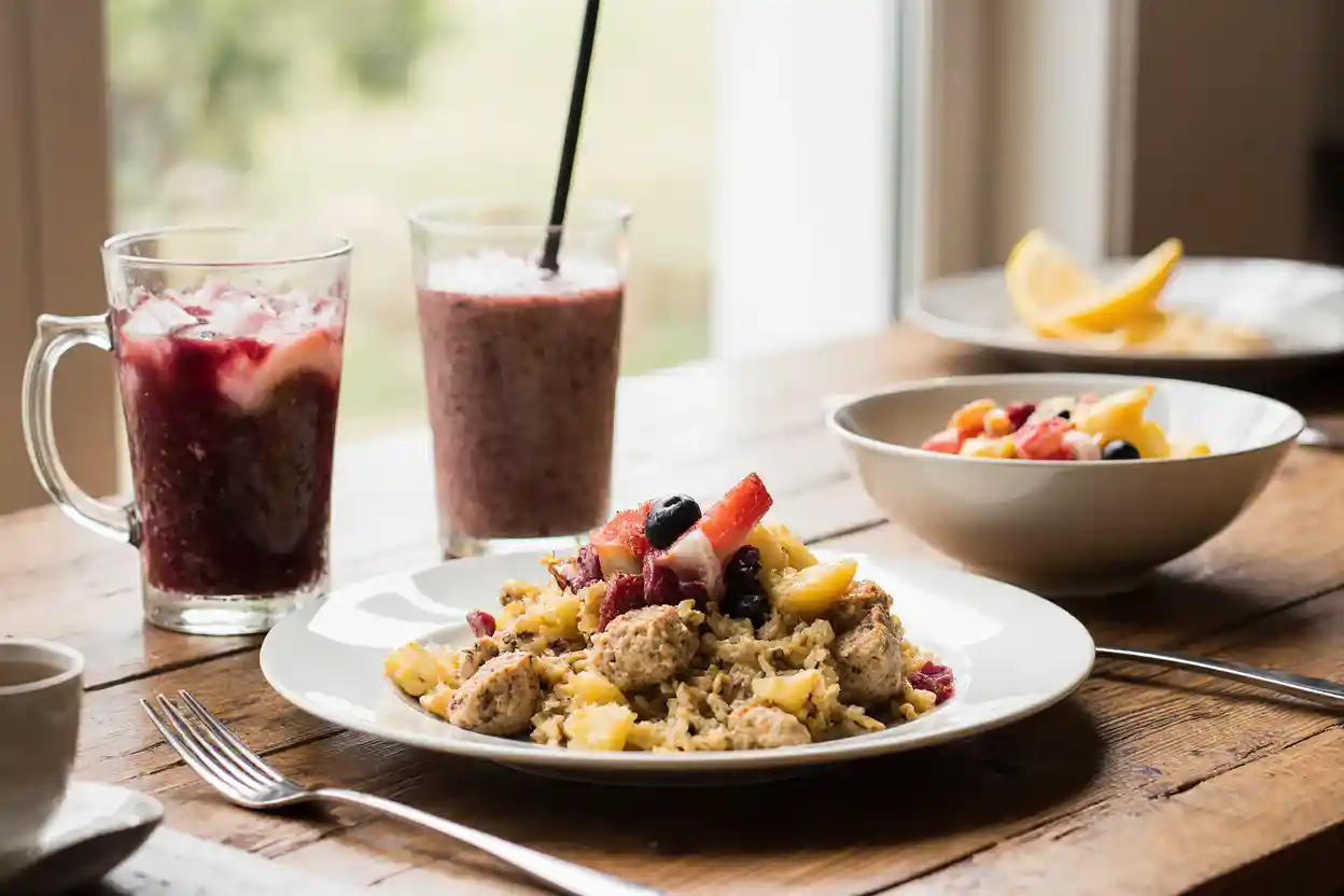 Vegan breakfast burrito with quinoa and tempeh filling