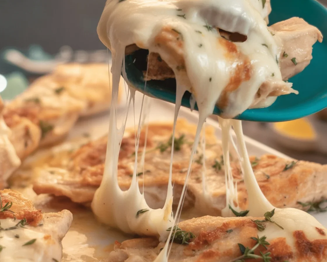 Delicious Lazy Dinner Garlic Parmesan Chicken served with a side of creamy pasta.