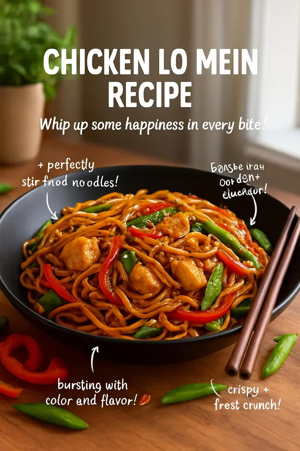 Delicious Chicken Lo Mein served in a bowl with vegetables and noodles