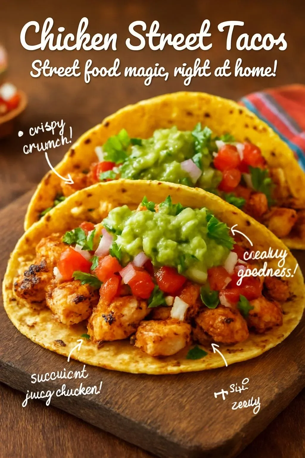 Delicious Chicken Street Tacos garnished with fresh toppings