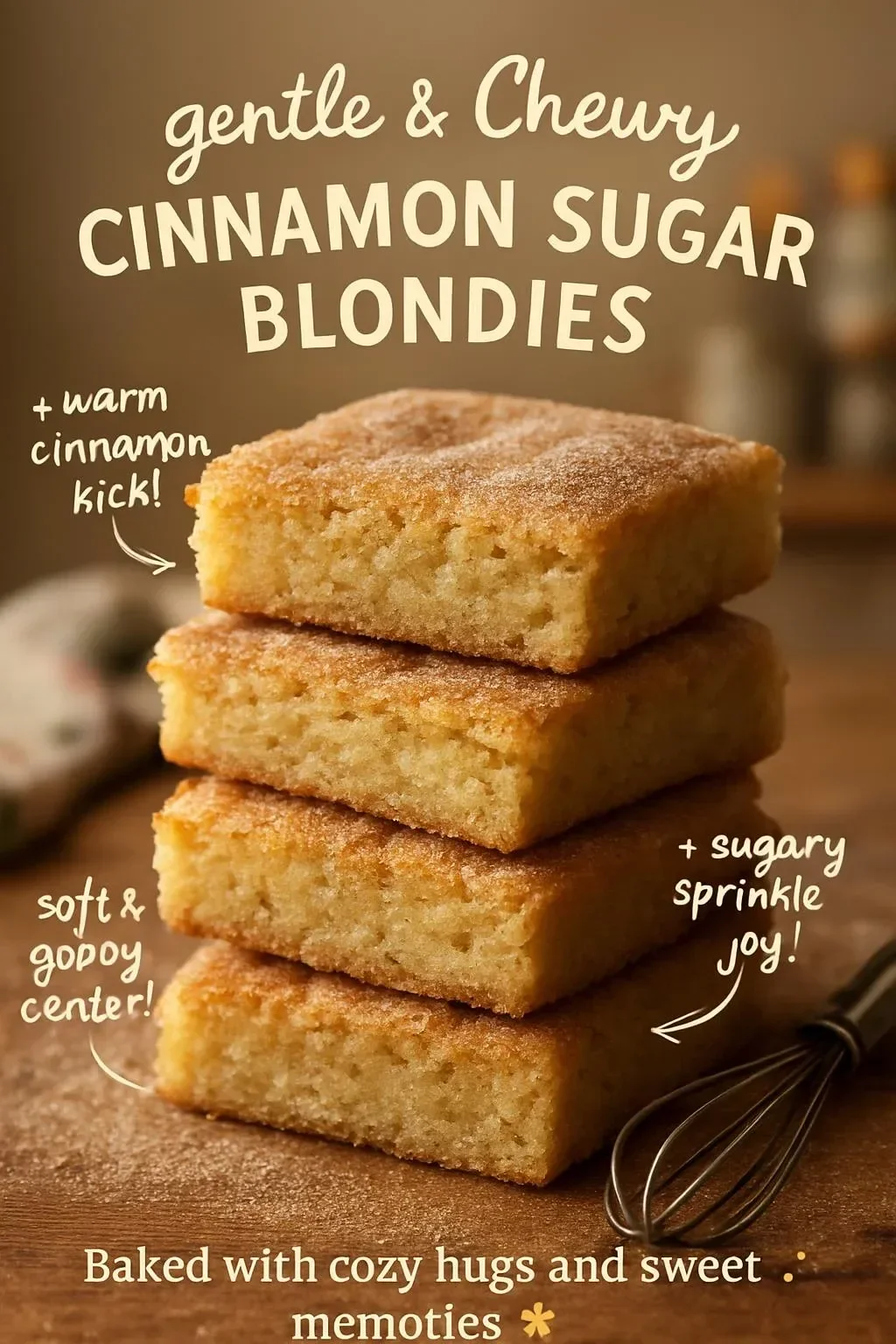 Delicious Cinnamon Sugar Blondies topped with sparkling cinnamon sugar