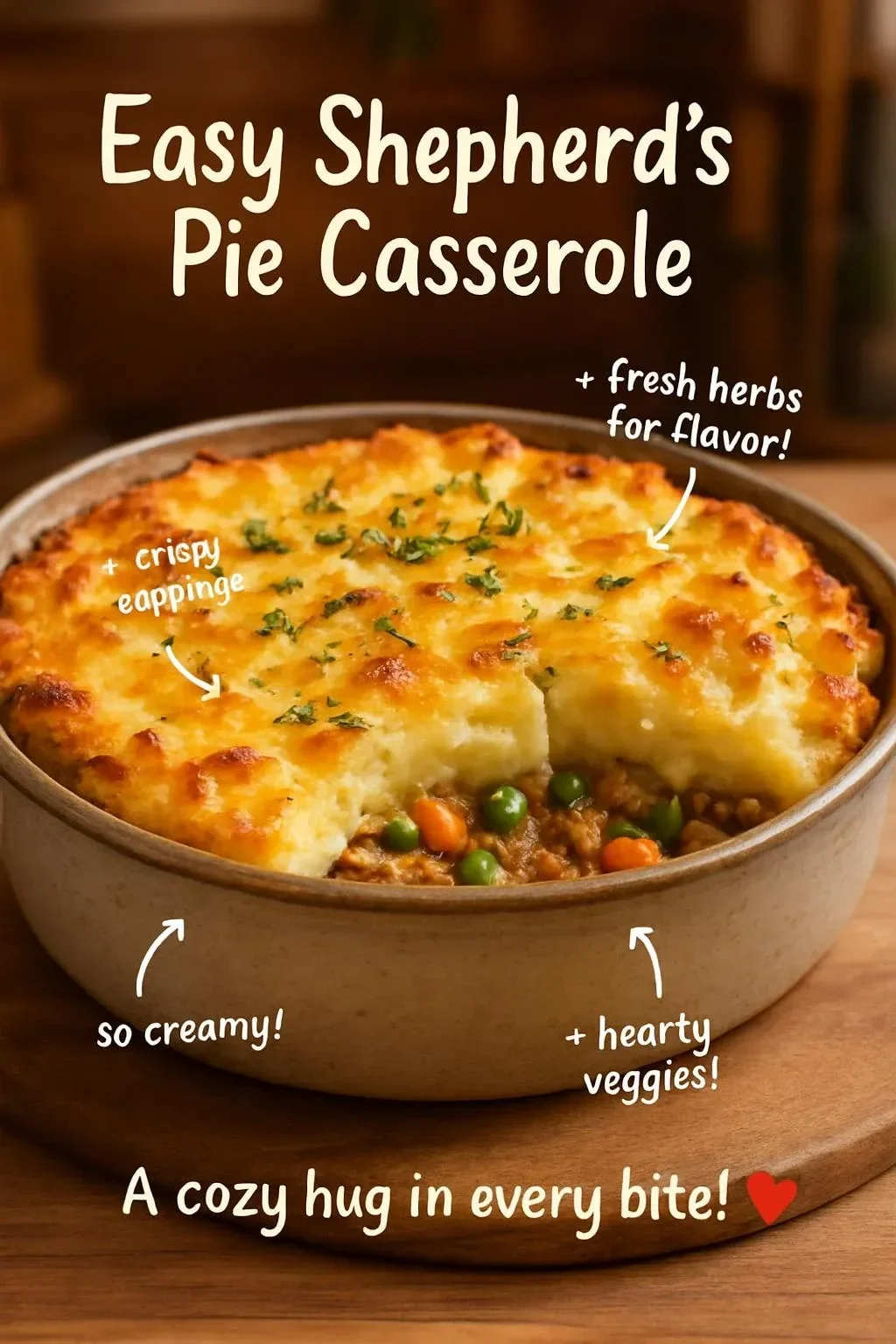 Easy Shepherd's Pie Casserole dish served with a golden crust