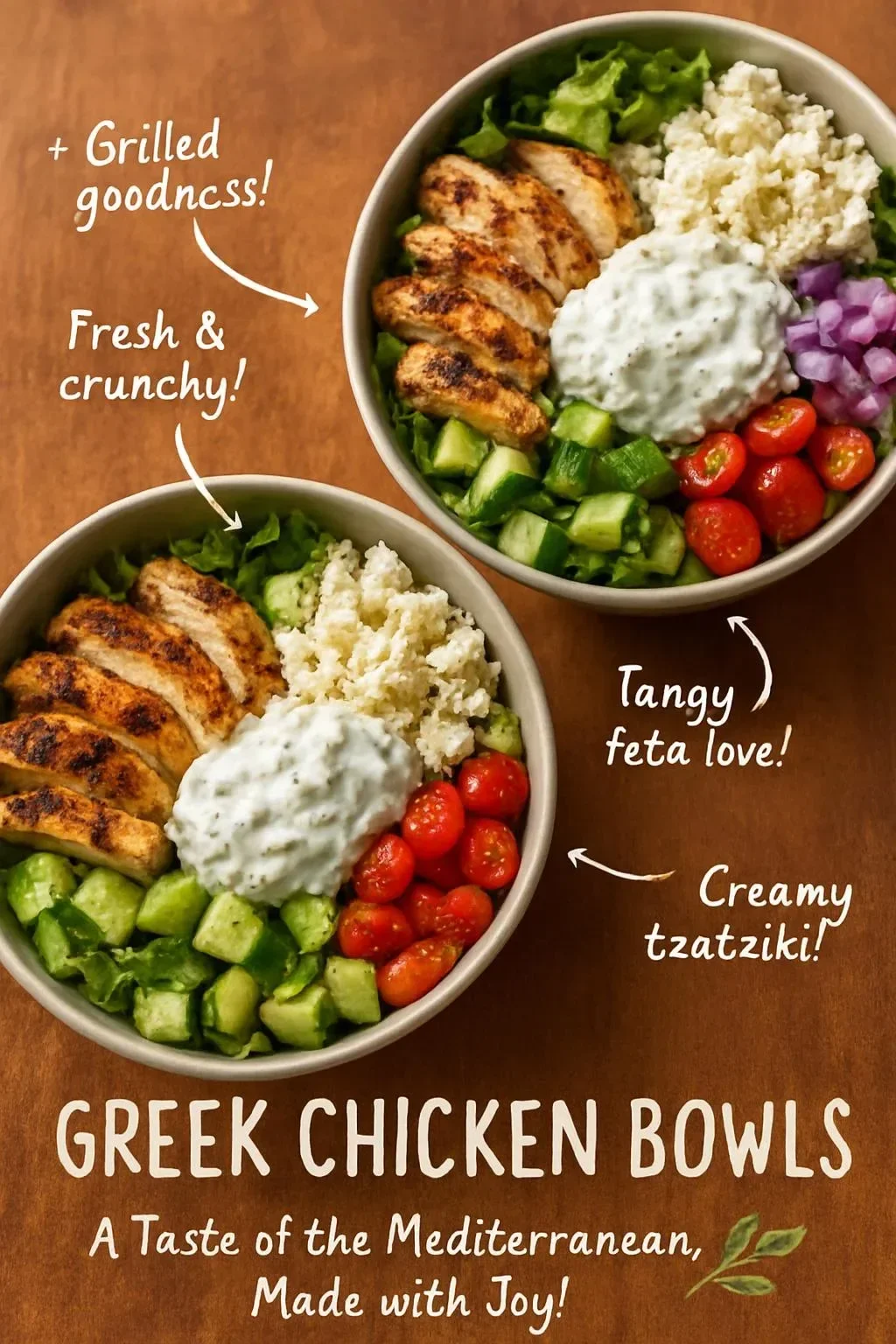 Greek Chicken Bowl with fresh veggies and tzatziki sauce