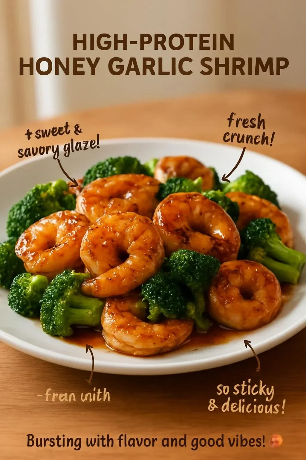 High-protein honey garlic shrimp dish served with vegetables
